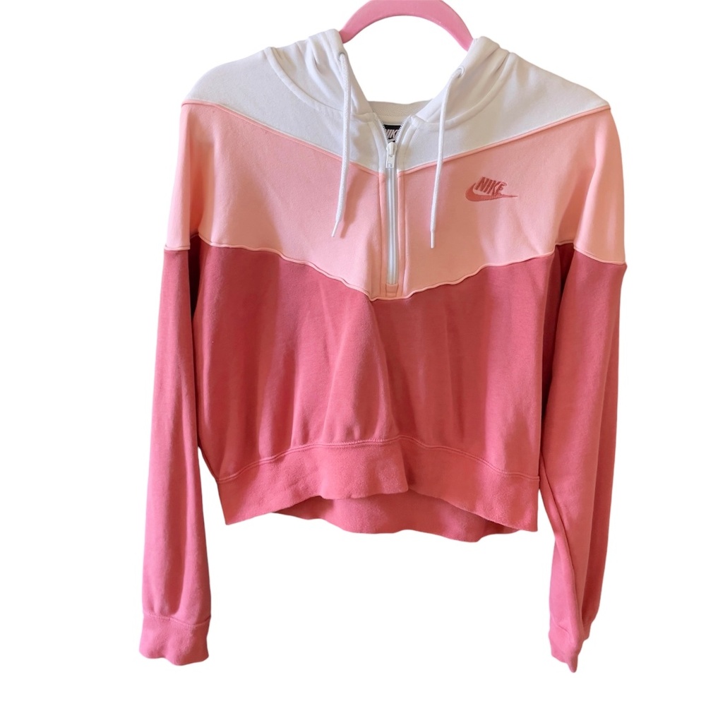 Nike Sportswear‎ Womens Heritage 1/2 Zip Cropped Hoodie Multicolor Pink Size L
